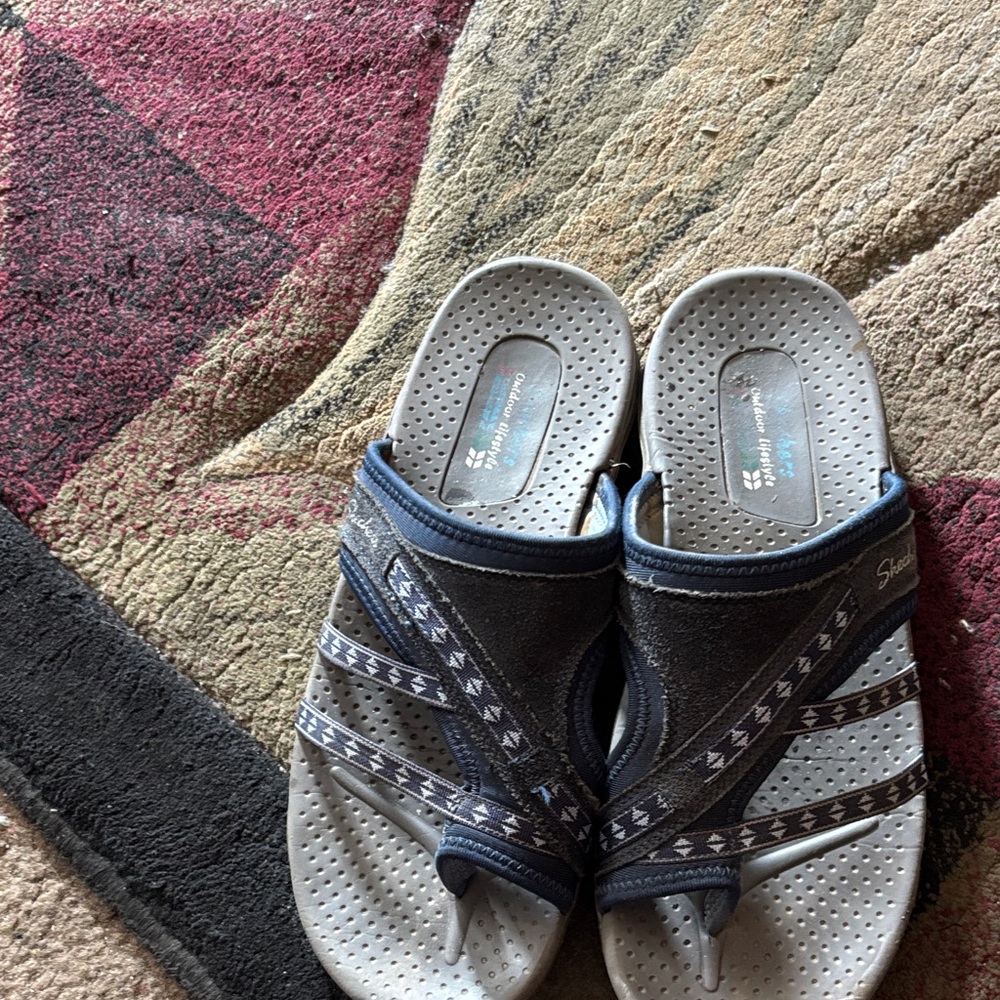 Skechers Navy and Gray Slide Sandals